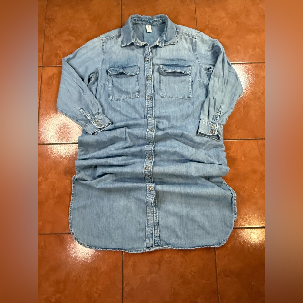 Casual Blue Notched Collar Long Sleeve Dress